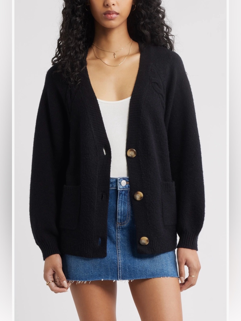 NWT Nordstrom BP Cardigan Sweater Tortoise Buttons Relaxed Fit SZ XS  Black